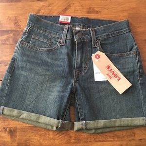 Mid length denim shorts